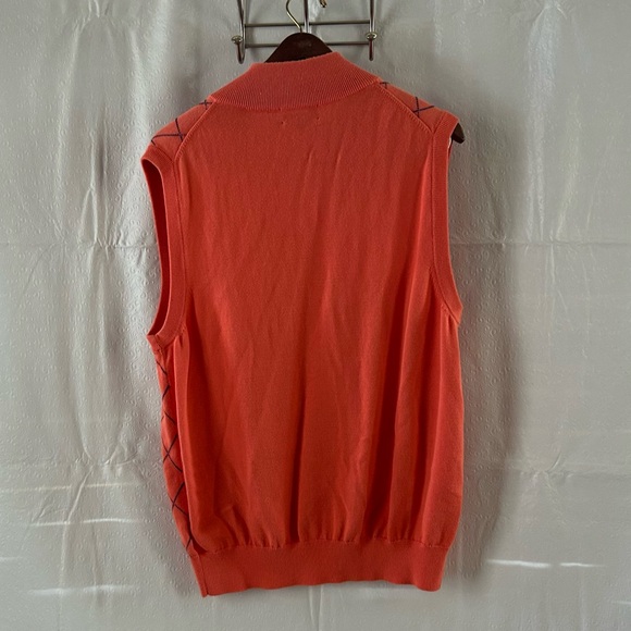Men’s Brooks Brothers Preppy Argyle Coral/Blue 1/4 Zip Cotton Vest Size Large - Picture 5 of 7